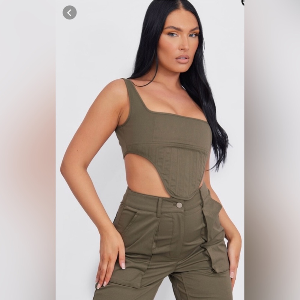 PLUS KHAKI TWILL DIP HEM STRUCTURED CARGO CORSET